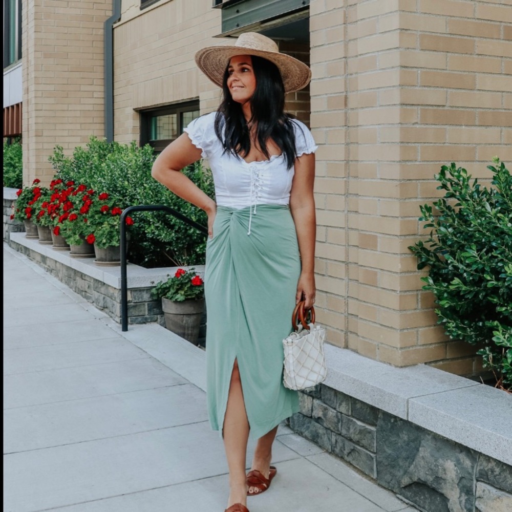 Anthropologie Sage Green Midi Skirt